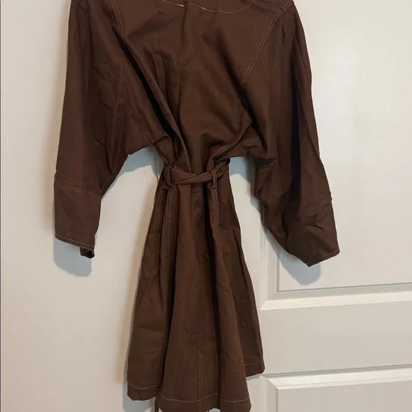 NWOT These Three Boutique Twill V-Neck Dress - Dark Brown - Picture 5 of 6
